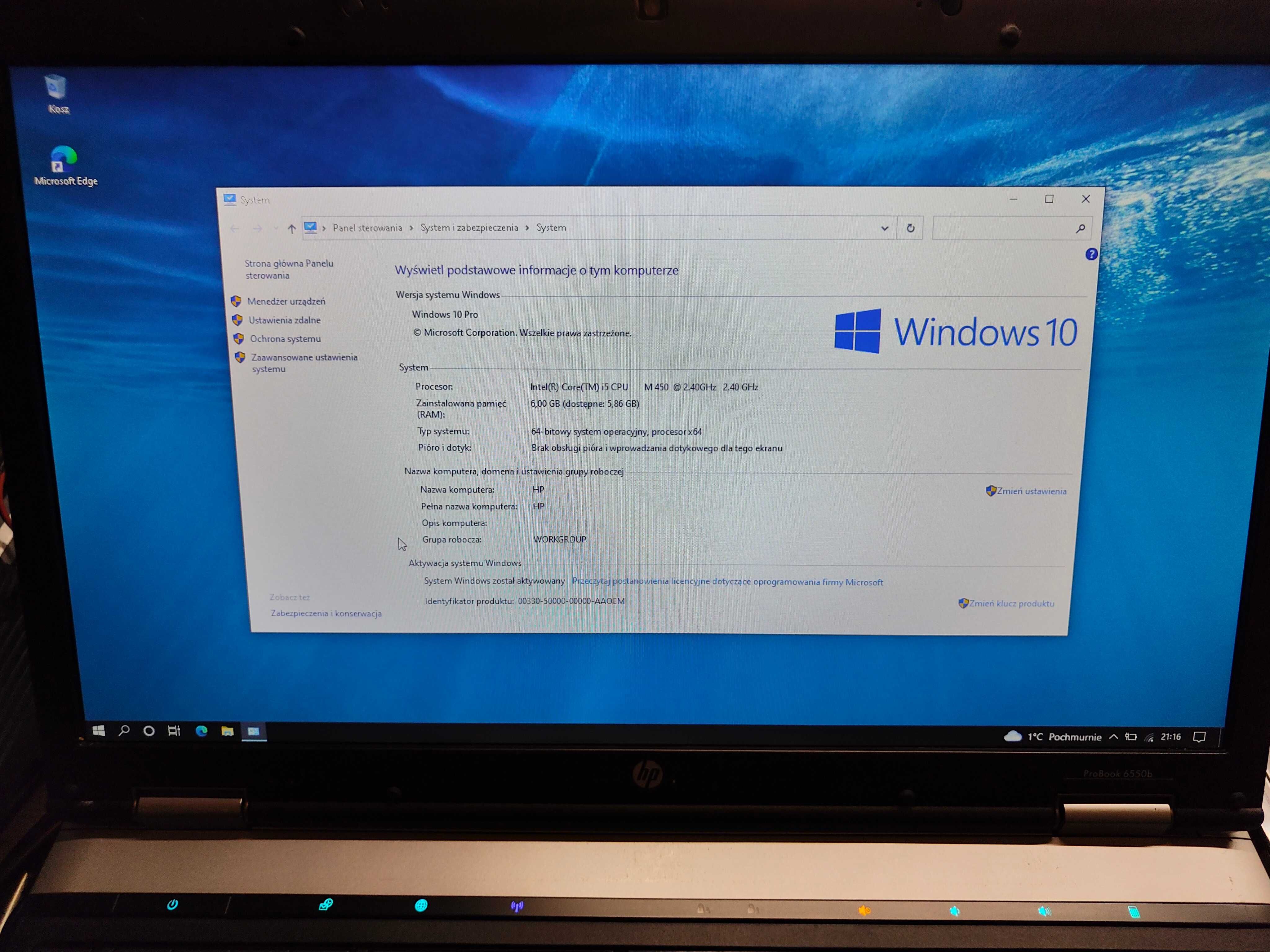 notebook HP ProBook 6550B