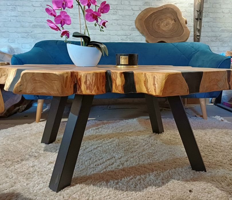 Stolik kawowy 110x100cm PIĘKNY OKAZ LIVE EDGE plaster drewna loft