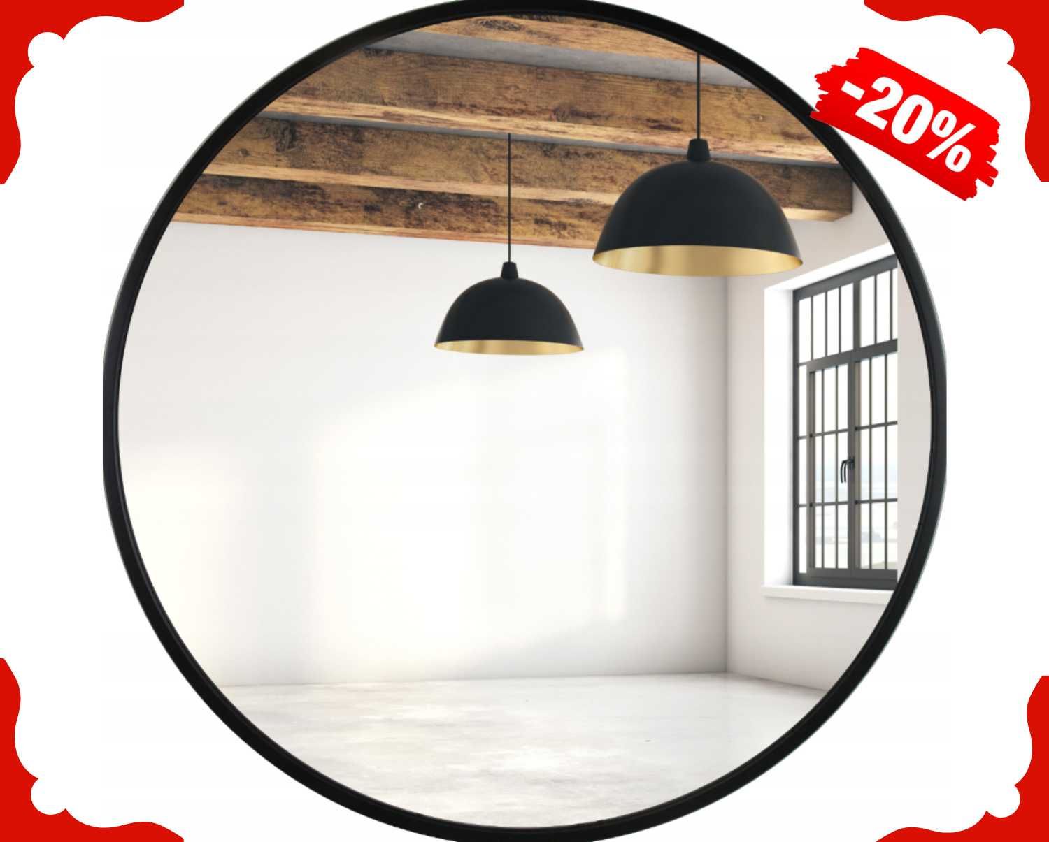Duże OKRĄGŁE LUSTRO Wiszące 80cm Czarne Do Łazienki Salonu (-20%)