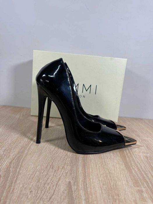 Simmi london szpilki czernie błyszczące złote 37 wysokie na obcasie