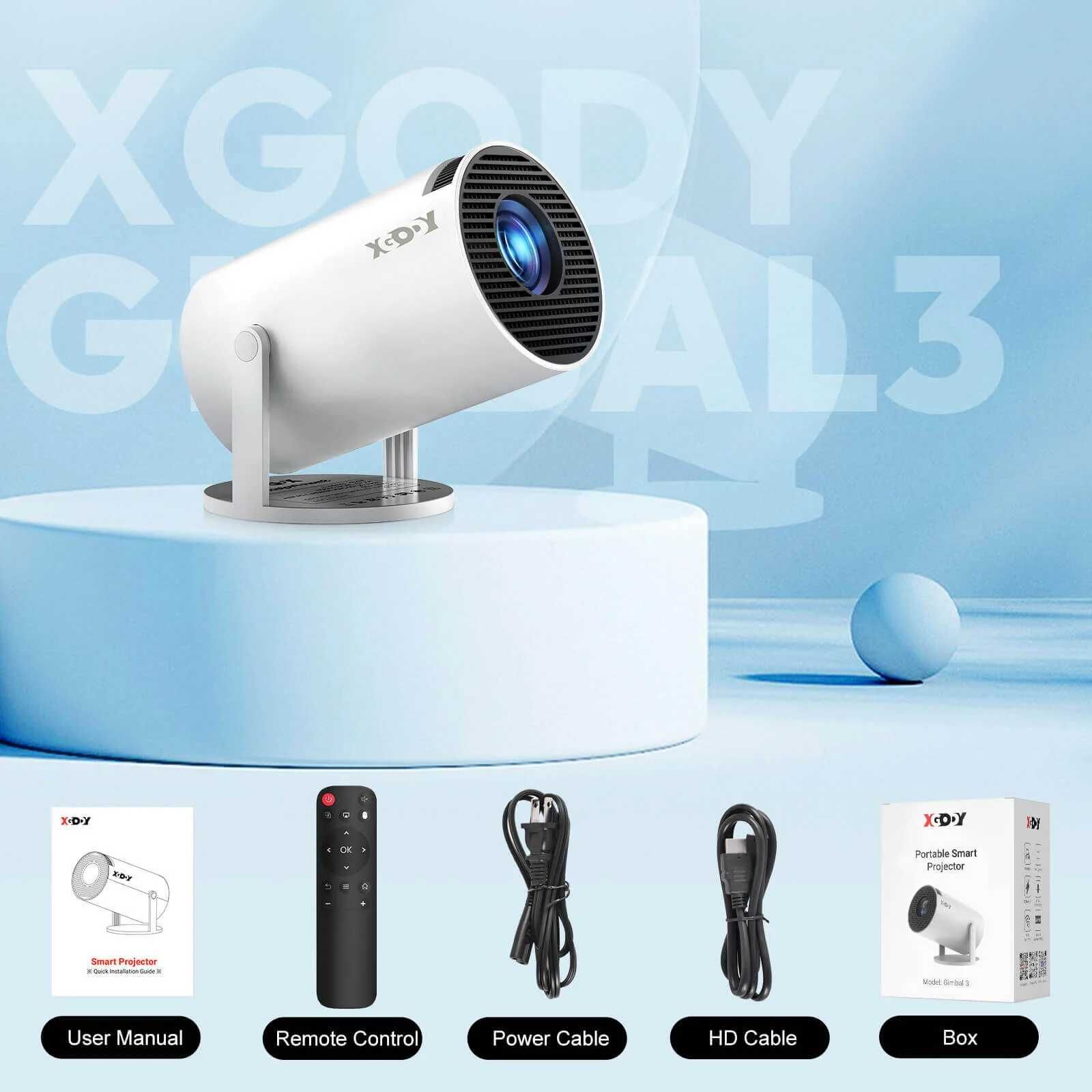 Projektor LED Xgody Gimbal 3 NOWY WYMIAR OBRAZU Android TV WiFi