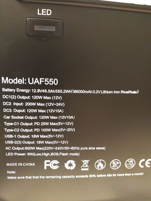 Зарядна станція CTOLITY UAF550, LiFePO4, 600W, 595Wh(186000mAh/3.2V)