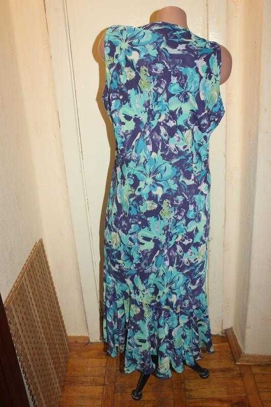 Сарафан длинный лето цветы h&o синий с бирюзовым батал сукня платье