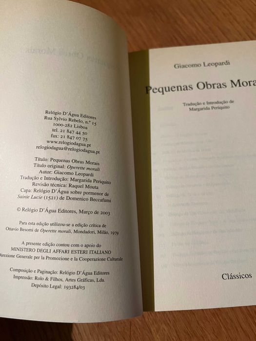 PEQUENAS OBRAS MORAIS     Giacomo Leopardi