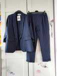 Super garnitur cygaretki spodnie + marynarka granat S M