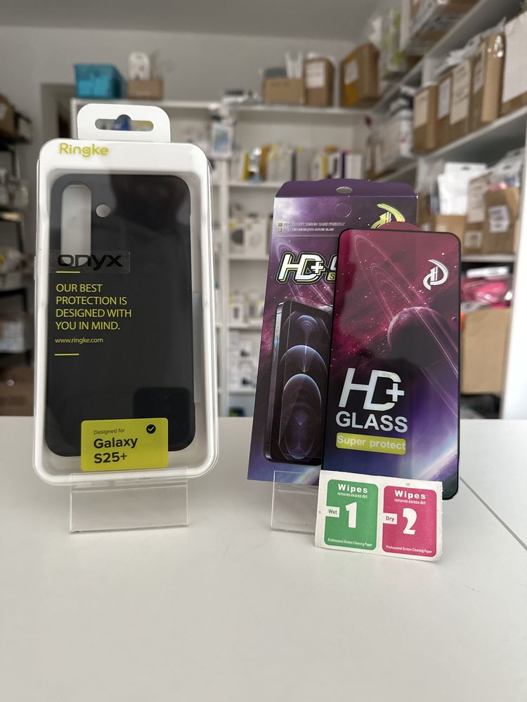 Etui ringke czarne + SZKŁO cały ekran do samsung s25 plus