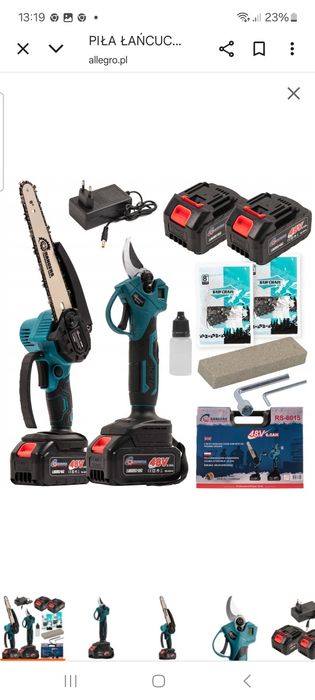 Piła łańcuchowa  plus sekator akumulatorowy  2x aku 5ah 48v przecena