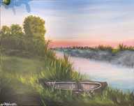 Obraz pejzaż rzeka łódka 40x50cm