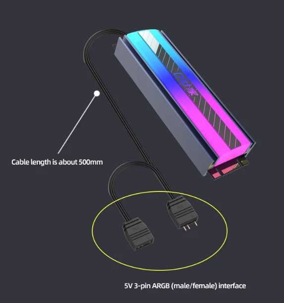 Radiator aluminiowy RGB do M.2 SSD NVMe / SATA | termopady