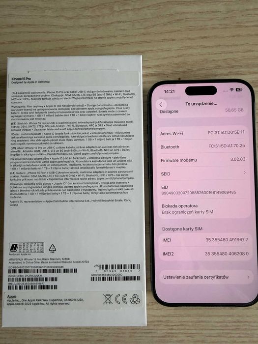 Iphone 15 Pro 128 GB Black Titanium JAK NOWY !