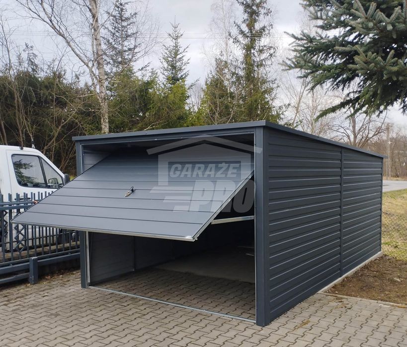 Garaż blaszany 3x5 Brama uchylna Antracyt  Dach spad w tył GP277