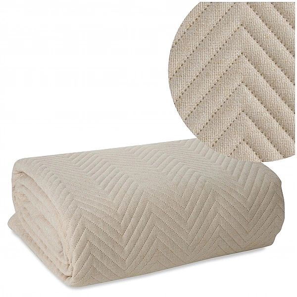 Narzuta na łóżko 220x240 Pikowana Len3 Kremowy kapa pled