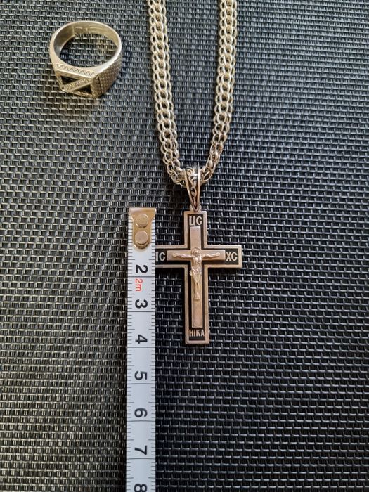 Срібний чоловічий ланцюжок хрестик печатка набір