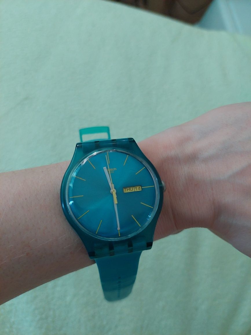 Swatch turkusowy, na baterię, stan bdb