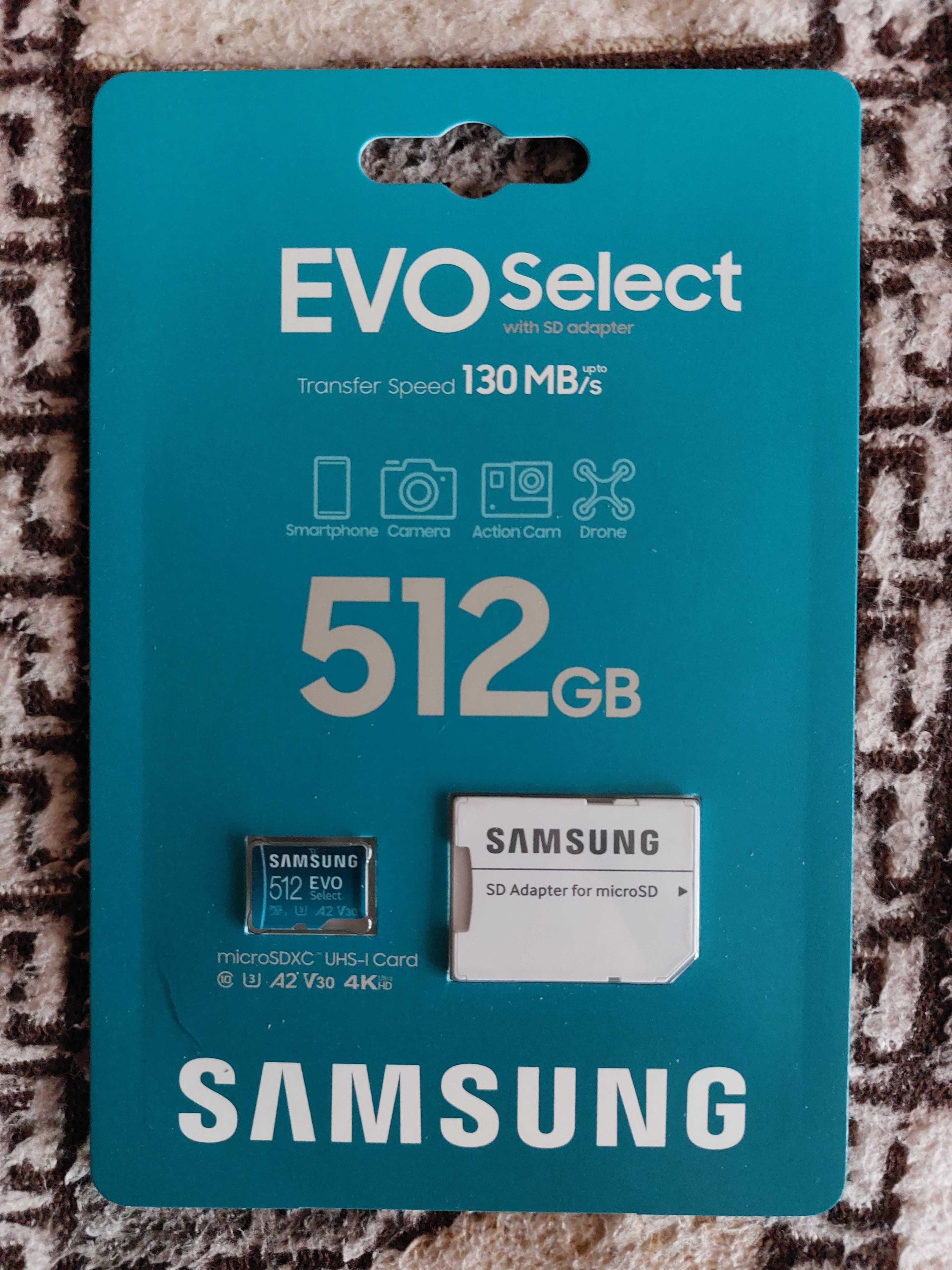 Карта памяти Samsung 512 GB microSDXC UHS-I U3 V30 A2 EVO Select. NEW