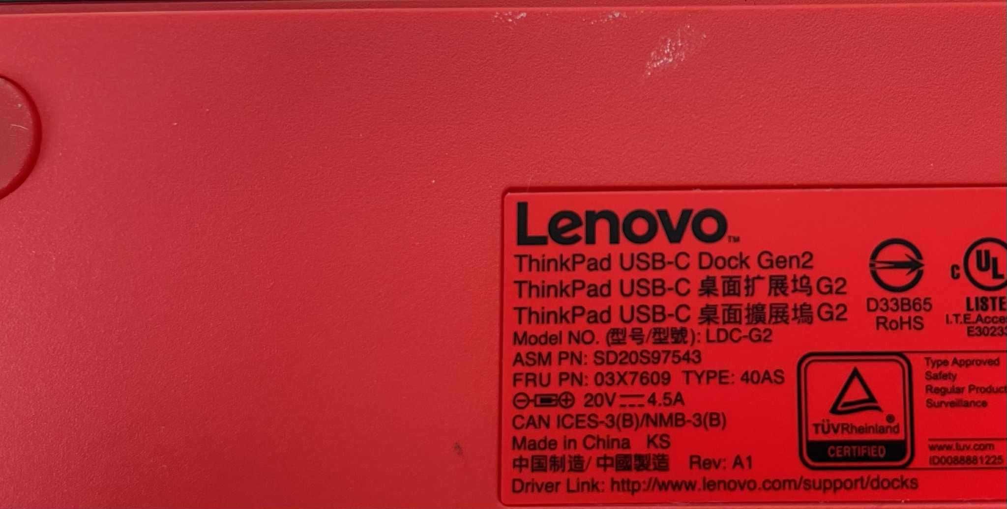 Stacja dokująca Lenovo Type 40AS USB-C Gen2 - komplet