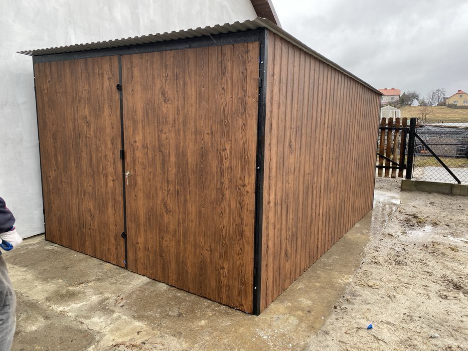 Garaż blaszany 3x5 Ciemny Orzech/ szybka realizacja/ belki ocynkowane