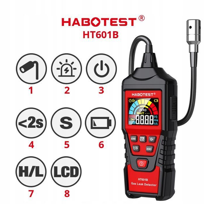 Detektor wycieków gazów miernik stężenia 9999 ppm 20,00% lel temp.