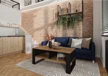 Stolik kawowy lamele ST14 DR Ława Drewno retro czarny stół loft z półk