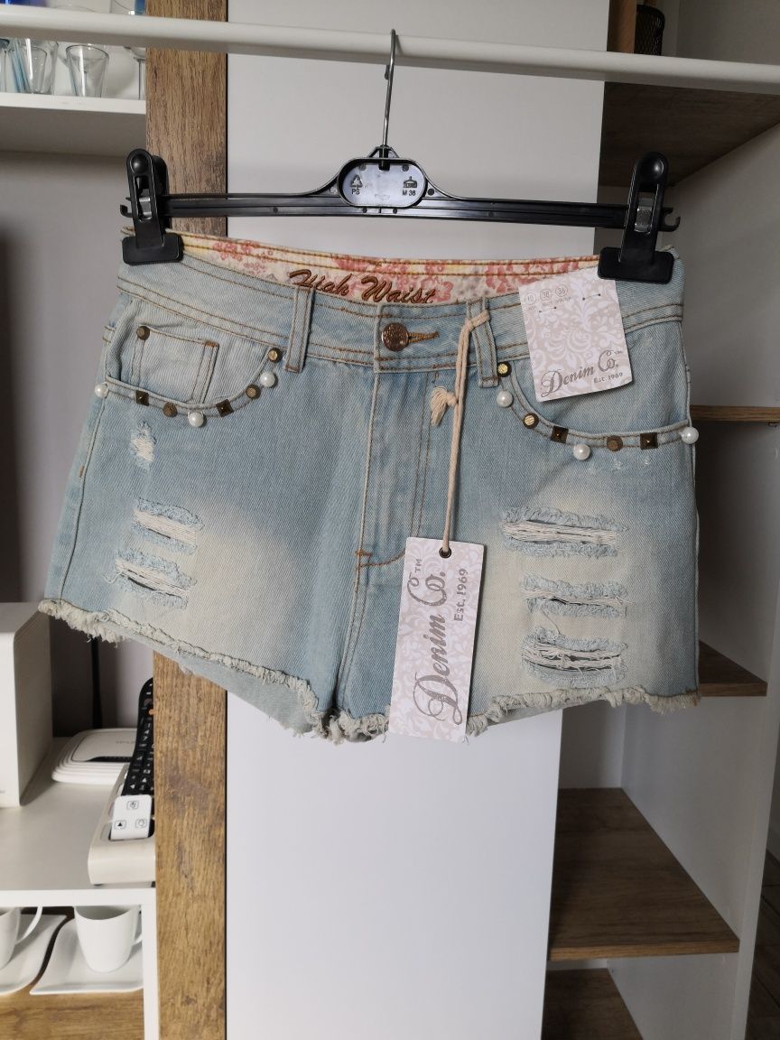 Denim co nowe krótkie jeansowe dżinsowe spodenki szorty wysoki stan.