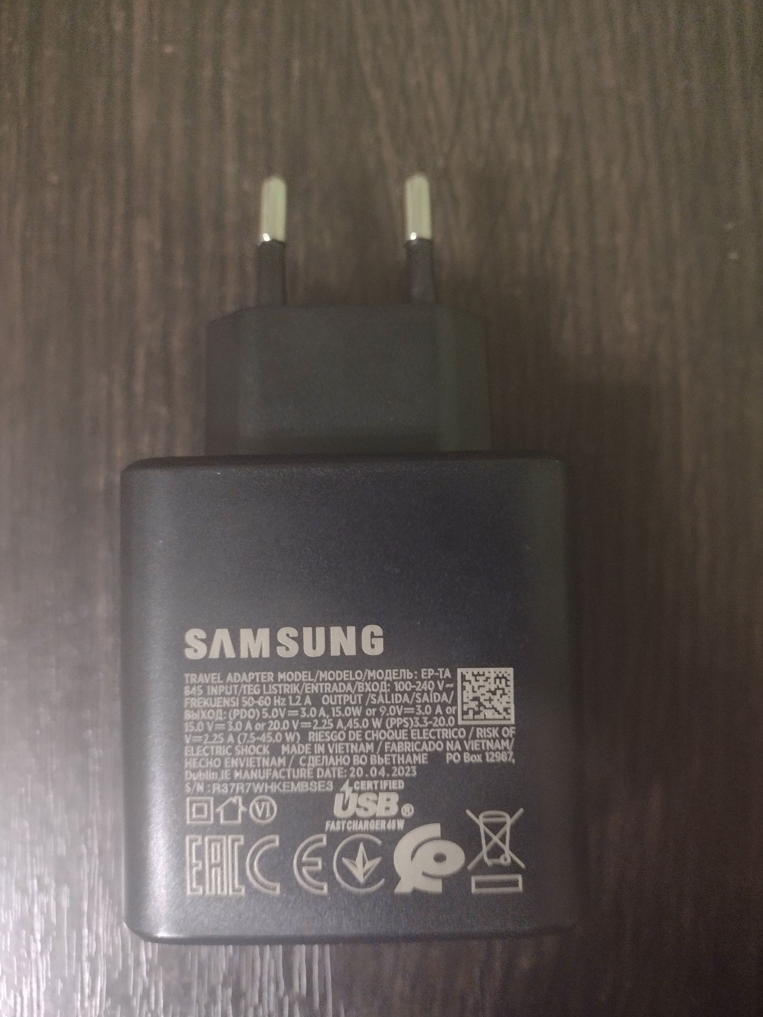 Зарядное устройство  45W Samsung  PD +кабель type C. Original .Vietnam