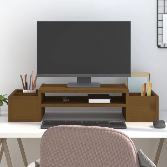 Vidaxl Podstawka Na Monitor, Miodowy Brąz, 70X27,5X15 Cm, Lita Sosna