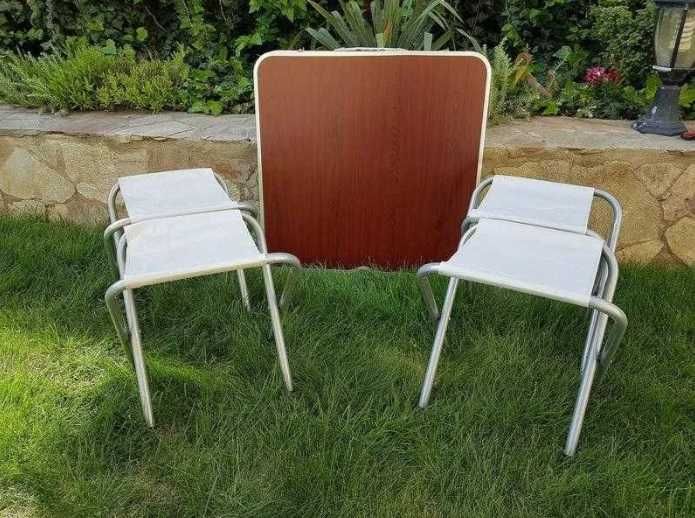 АКЦИЯ!! УСИЛЕННЫЙ Столик для пикника, коричневый, раскладной+ 4 стула
