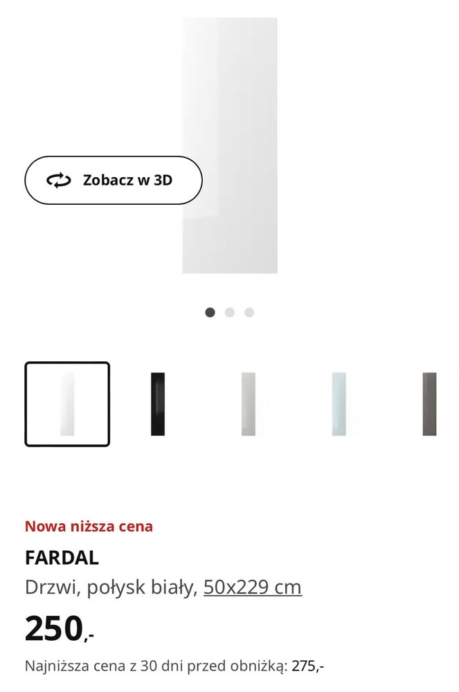 FARDAL front Drzwi, połysk biały, 50x229 cm Pax Ikea