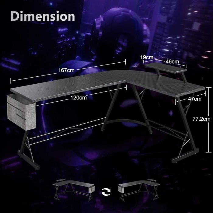 Nowe biurko gamingowe / stół / blat / stolik / 167x120cm / ODK !A2344!