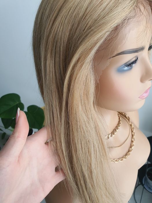 Peruka z włosów naturalnych w 100% blond z odrostem Monika lacefront