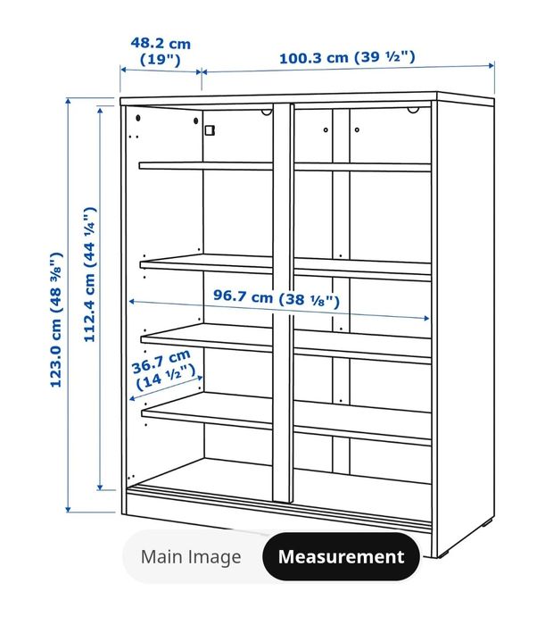 Komody IKEA SYVDE ze szklanymi drzwiami przesuwanymi