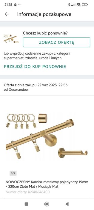 Złoty karnisz 220 cm