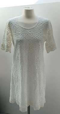 Bawełniana sukienka biała koronkowa M 38