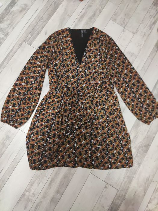 Sukienka pomarańczowa kwiaty Bonprix