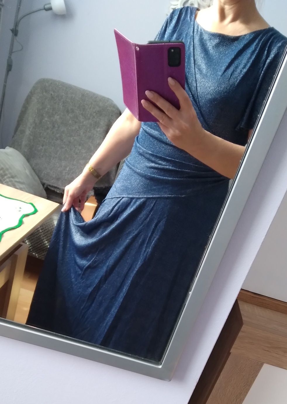 Suknia wieczorowa imprezowa wesele mama młodej lekko brokatowa