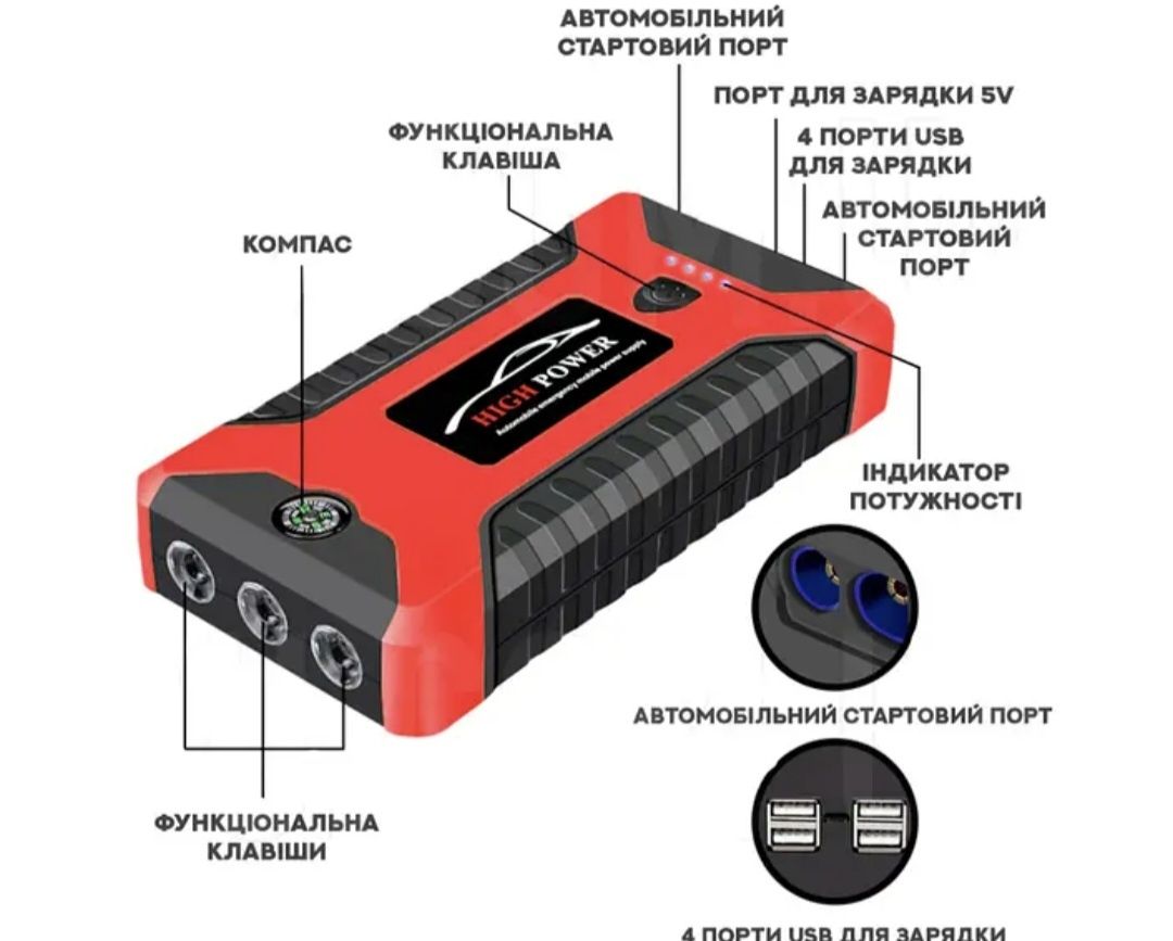Пусковое зарядное устройство,бустер,повер с насосом JUMPSTARTER JX 27