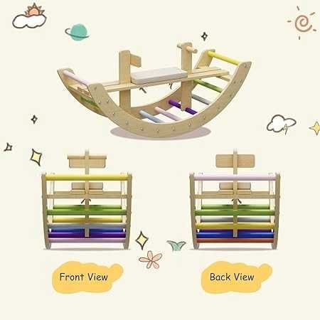 Kolorowy drewniany koń na biegunach łuk drabinka 3 w 1 dla dzieci