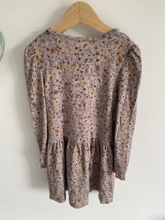 Sukienka name it 110 wrzosowa kwiatki roślinki liliowa bufki