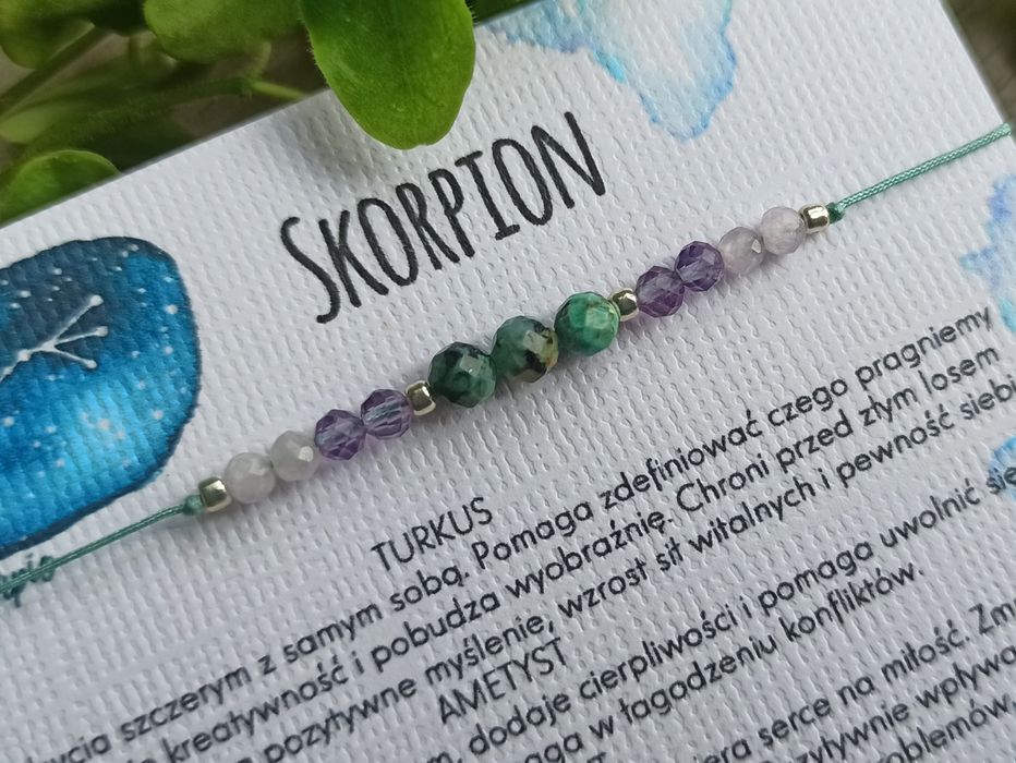 Skorpion bransoletka na szczęście, kamienie amulet