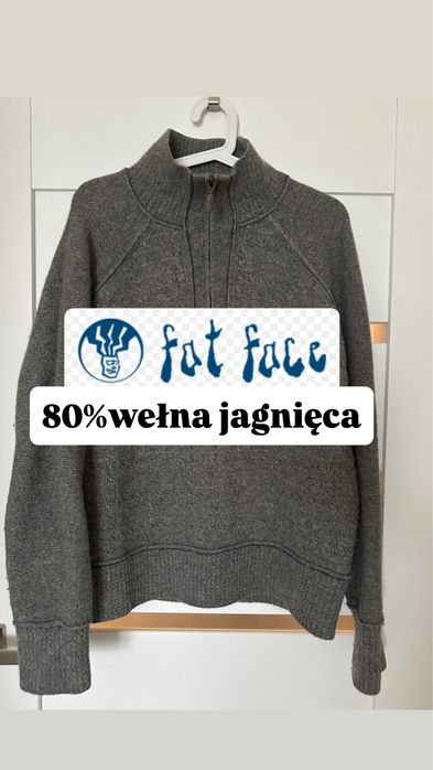 Welniany sweter welna jagnieca lambswool szary zapinany na suwak zamek