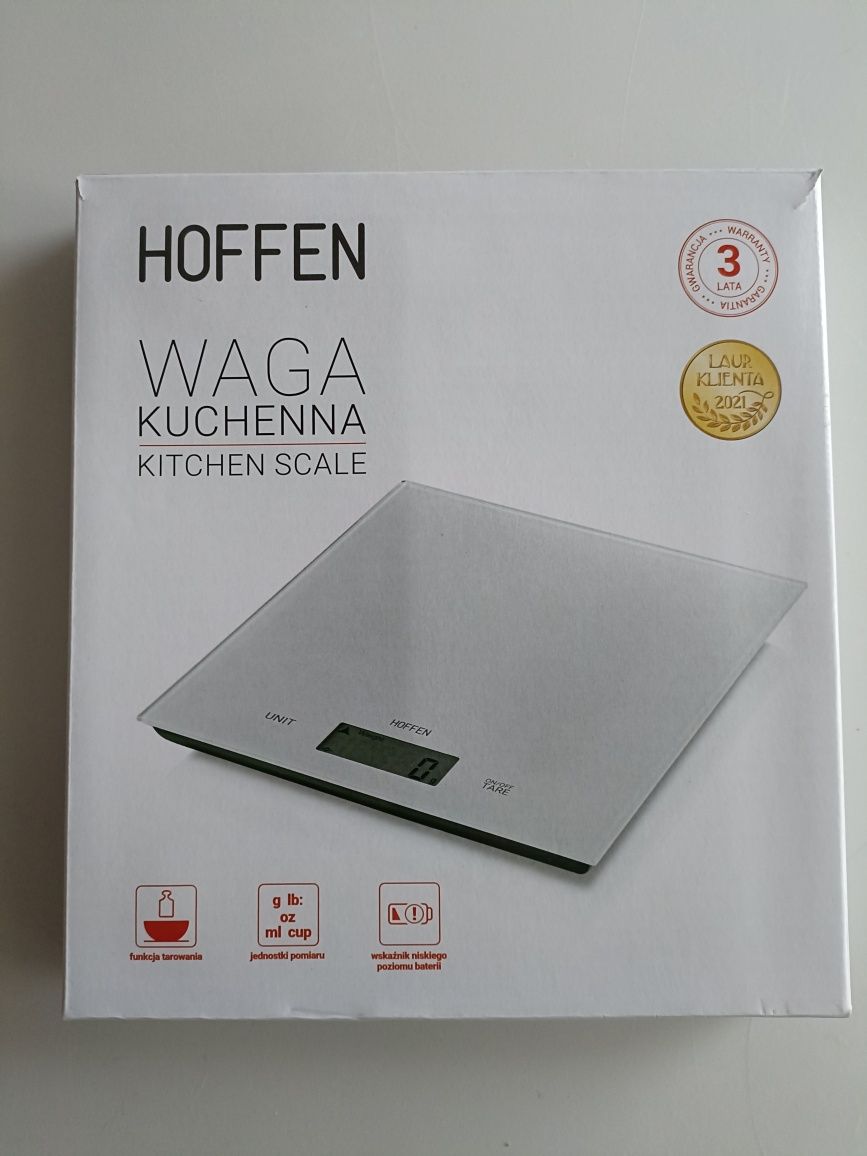 Waga kuchenna Hoffen
Czytelny wyświetlacz LCD
Przycisk ON/OFF/TARE
Pla