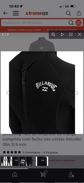 fato de surf neoprene de manga comprida com fecho nas costas 5/4m