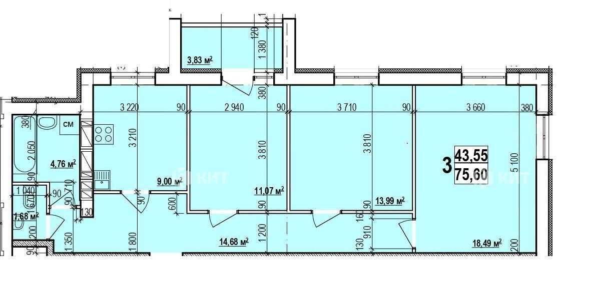 3к. 76м2, ХТЗ, ЖК Миру 1 (ЖК Мира 1, м. О. Масельского) 122598