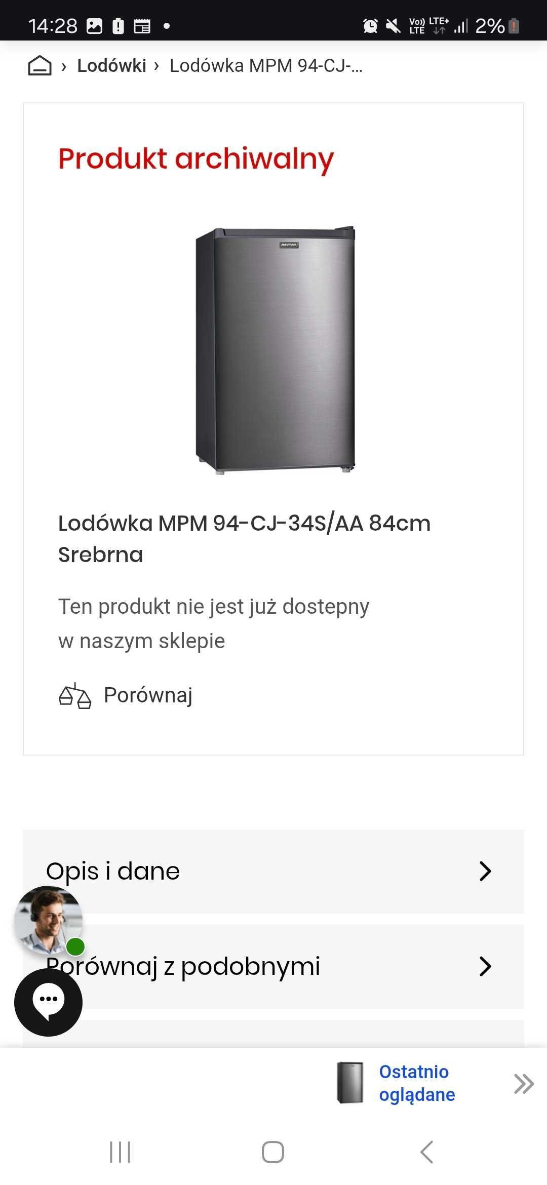 Lodówka MPM-94-CJ-34S w doskonałym stanie, pojemna, nowoczesny design