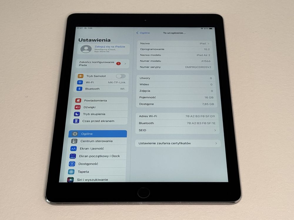 iPad Air 2 (A1566) - 16GB - faktura VAT 23%