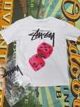 Stussy, męska biała koszulka z nadrukiem, rozmiar L