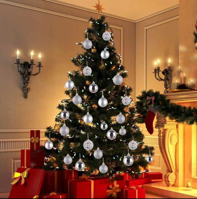 BOMBKI CHOINKOWE SREBRNE – Zestaw 24 szt. Nietłukące 3 cm na Choinkę