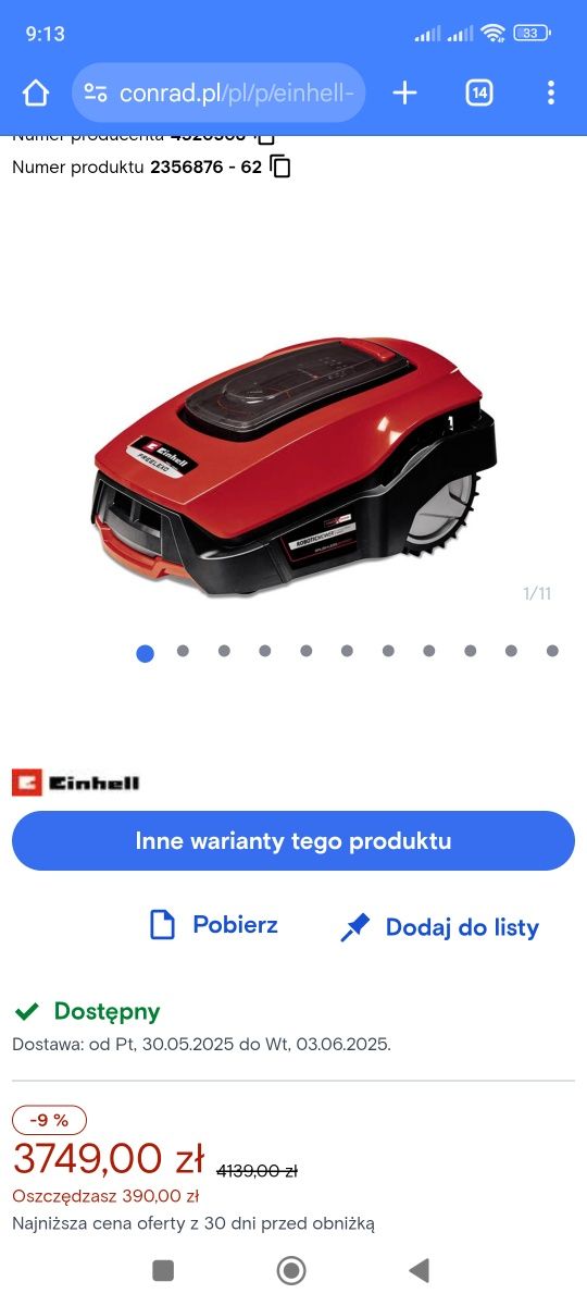 Robot koszący kosiarka Einhell frelexo lcd 1200 bt.plus aplikacj