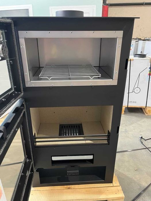 Fogão a lenha com forno em inox, para queima de lenha Verso F - 9 kw