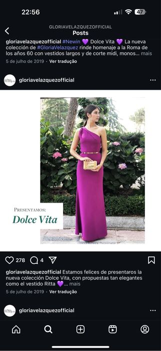 Vestido Glória Velazquez, tamanho 34/36
